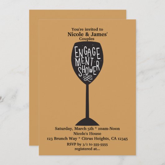 VERLOBUNG DUSCHE Weinglas JEDE FARBE Einladung (Vorne/Hinten)