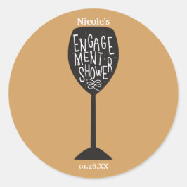 VERLOBUNG DUSCHE Weinglas JEDE FARBkleber Runder Aufkleber