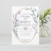 Verlobung | Dusty Blue und Violet Foliage Einladung (Stehend Vorderseite)