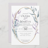Verlobung | Dusty Blue und Violet Foliage Einladung (Vorne/Hinten)