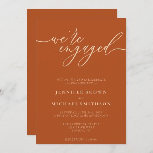 Verlobung Einfache Terracotta Einladung (Vorne/Hinten)