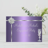 Verlobung Elegante Lila Silber Weiße Blume Einladung (Stehend Vorderseite)