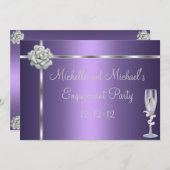 Verlobung Elegante Lila Silber Weiße Blume Einladung (Vorne/Hinten)