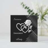 Verlobung Eleganter Streifen Schwarze Silber Rose Einladung (Stehend Vorderseite)