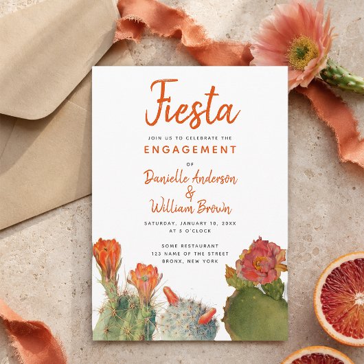 Verlobung Fiesta Cactus Blume Wasserfarbskript Einladung