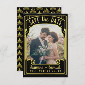 Verlobung Foto | Art Deco Wedding Black Gold Save The Date (Vorne/Hinten)