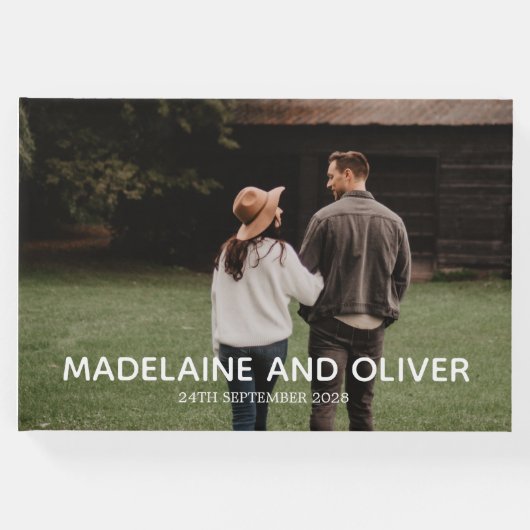 Verlobung Foto Elegante Einfache Keepake Gästebuch (Vorderseite)