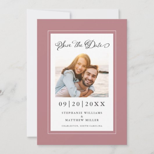 Verlobung Foto Elegantes Paar Moderne moderne Rose Save The Date (Vorderseite)