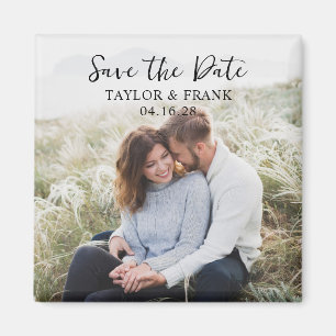 Verlobung Foto Modernes Pinselskript Save the Date Magnet