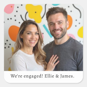 Verlobung für benutzerdefinierte Fotos Quadratischer Aufkleber