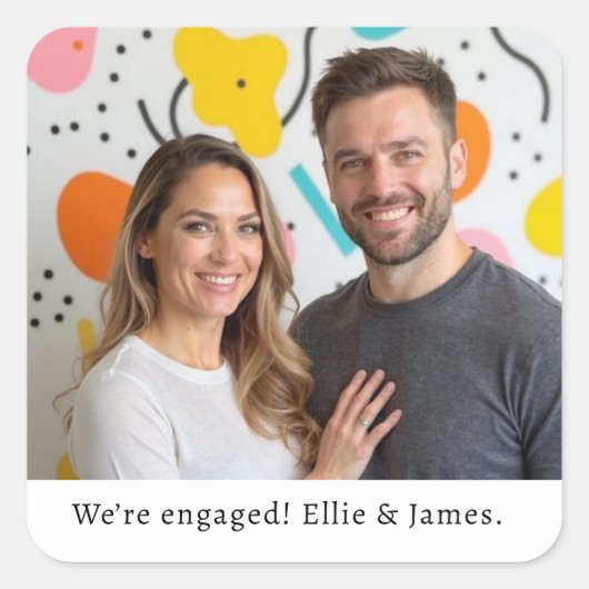 Verlobung für benutzerdefinierte Fotos Quadratischer Aufkleber (Vorderseite)