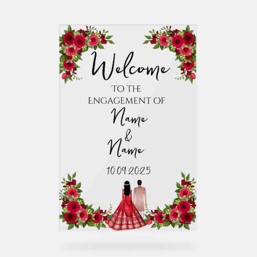 Verlobung für florales Acryl Acrylschild (Vorderseite)