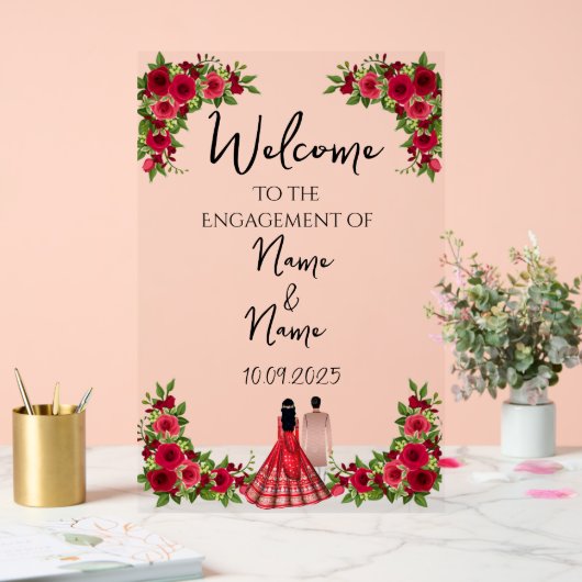 Verlobung für florales Acryl Acrylschild (Hochzeit)