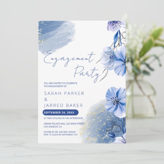 Verlobung für Wasserfarben Blumen Einladung (Stehend Vorderseite)