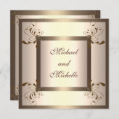 Verlobung Glamour Creme Gold Floral Einladung (Vorne/Hinten)