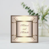 Verlobung Glamour Creme Gold Floral Einladung (Stehend Vorderseite)