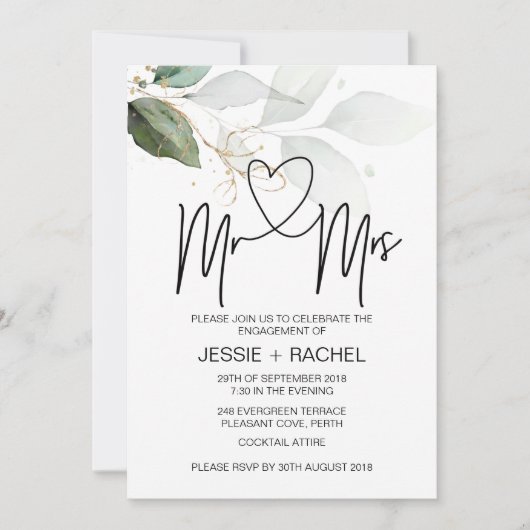 Verlobung Gold Eucalyptus Verlobt Einladung (Vorderseite)