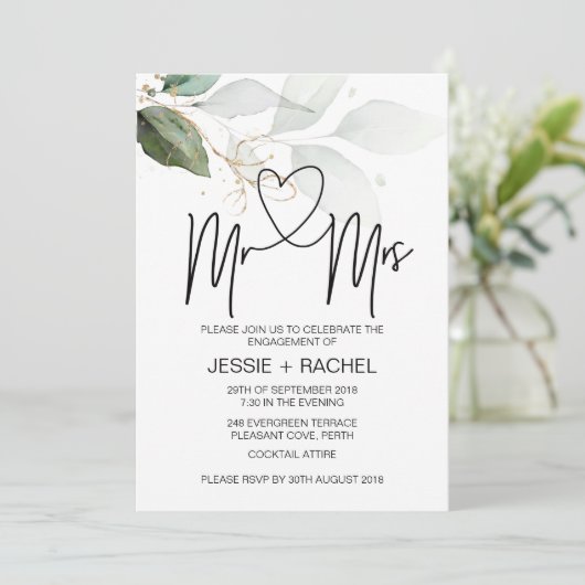 Verlobung Gold Eucalyptus Verlobt Einladung (Stehend Vorderseite)