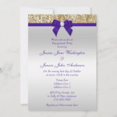 Verlobung Gold Sequins Deep Royal Lila Bow Einladung (Rückseite)