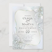 VERLOBUNG | Icy Blue Shimmer Blätter Einladung (Vorderseite)