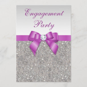 Verlobung Imitat Silver Sequins Radiant Orchid Bow Einladung