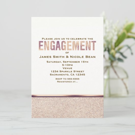 Verlobung Imitats Rose Gold Champagner Einladung (Stehend Vorderseite)