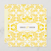 VERLOBUNG INVITATION Stil clever Damast gelb Einladung (Vorne/Hinten)