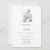 Verlobung leicht dunkelblau und rosa Blütenfarbe Einladung (Vorderseite)