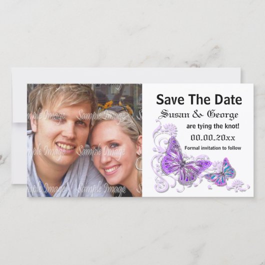 Verlobung lila blaues Foto PERSONALIZE Save The Date (Vorderseite)