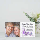 Verlobung lila blaues Foto PERSONALIZE Save The Date (Stehend Vorderseite)