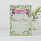 Verlobung lila und grüner Blätter Einladung (Stehend Vorderseite)