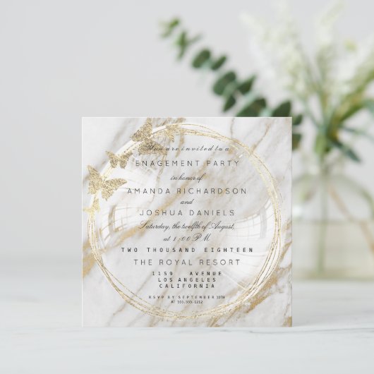 Verlobung-Marmor aus Weißglas Einladung (Stehend Vorderseite)