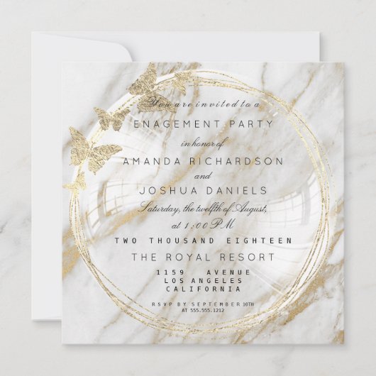 Verlobung-Marmor aus Weißglas Einladung (Vorderseite)