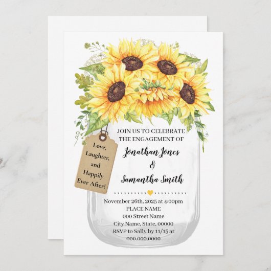 Verlobung Mason Jar Sonnenblumen Parade Hochzeit Einladung (Vorne/Hinten)