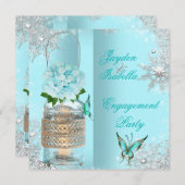 Verlobung Mason Jars Aquamarin Blue Butterfly Part Einladung (Vorne/Hinten)