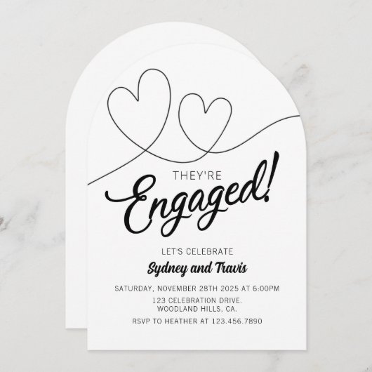 Verlobung, Modern, Schwarz-Weiß,  Einladung (Vorne/Hinten)