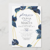 Verlobung Modernes Deep Indigo Blau und Gold Einladung (Vorderseite)