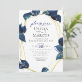 Verlobung Modernes Deep Indigo Blau und Gold Einladung (Stehend Vorderseite)