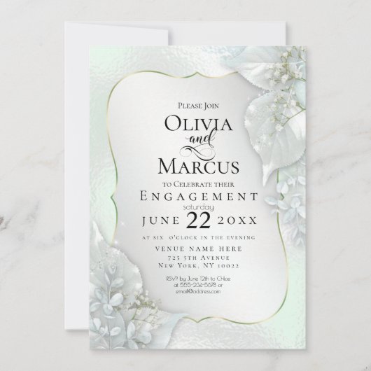 VERLOBUNG | Mystic Honeydew Shimmer Blätter Einladung (Vorderseite)