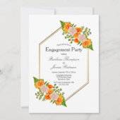 Verlobung Orange Floral Gold Frame Einladung (Vorderseite)