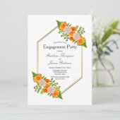Verlobung Orange Floral Gold Frame Einladung (Stehend Vorderseite)