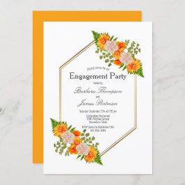 Verlobung Orange Floral Gold Frame Einladung