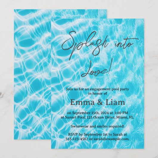 Verlobung Pool Party Einladung (Vorne/Hinten)
