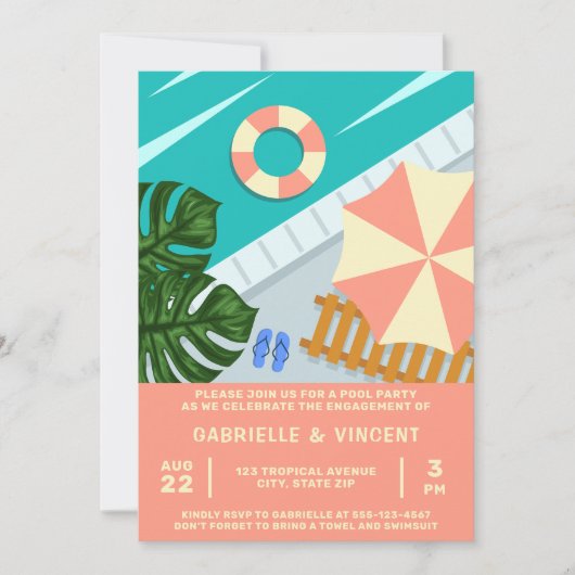 Verlobung Pool Party Tropical Pool Szene Einladung (Vorderseite)