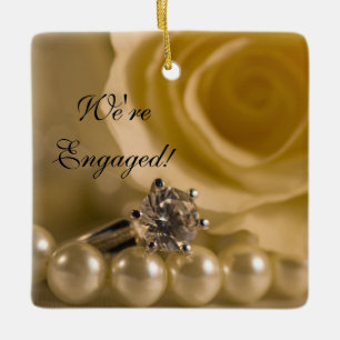 Verlobung Rose, Ring und Perlen Keramikornament