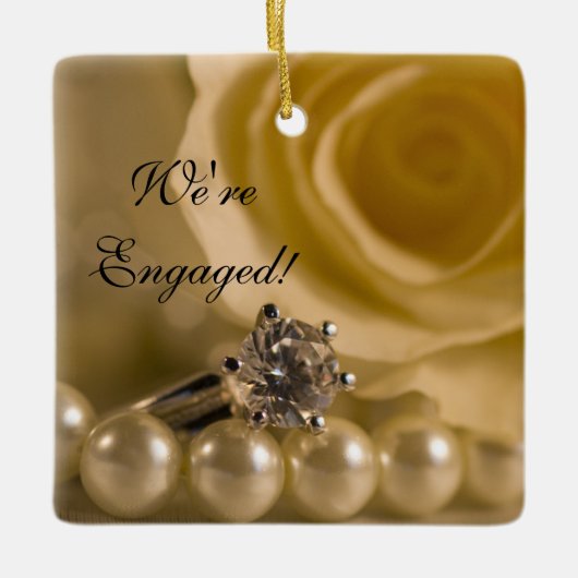 Verlobung Rose, Ring und Perlen Keramikornament (Vorderseite)