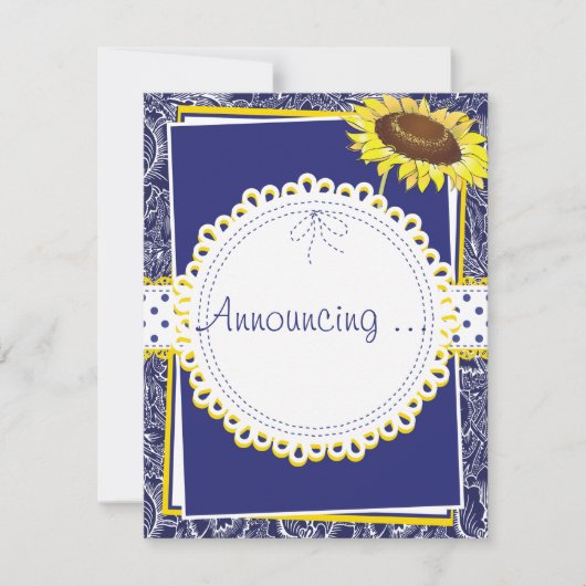 Verlobung Royal Blue and Yellow Sunflowers Ankündigung (Vorderseite)