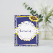 Verlobung Royal Blue and Yellow Sunflowers Ankündigung (Stehend Vorderseite)