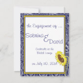 Verlobung Royal Blue and Yellow Sunflowers Ankündigung (Rückseite)