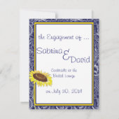 Verlobung Royal Blue and Yellow Sunflowers Ankündigung (Rückseite)